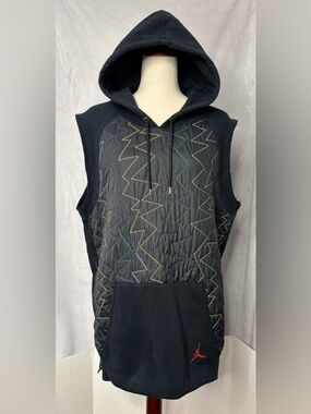 Custom Jordan Retro 7 Quilted Sleeveless Hoodie Vest - Black - M Gym Aesthetic